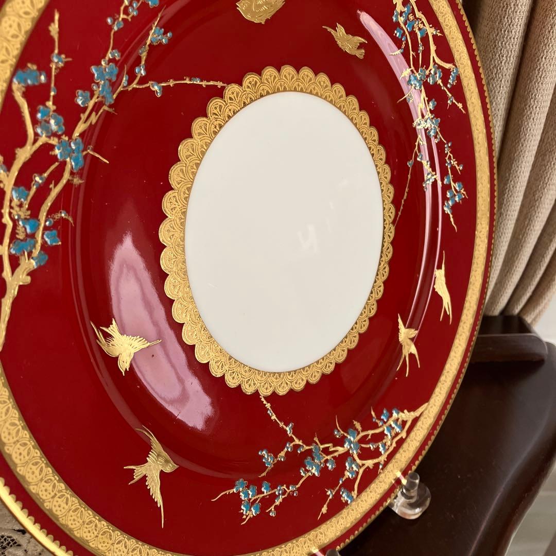 英国アンティーク　コウルドン　青い梅と鳥紋　ジャポニズムプレート