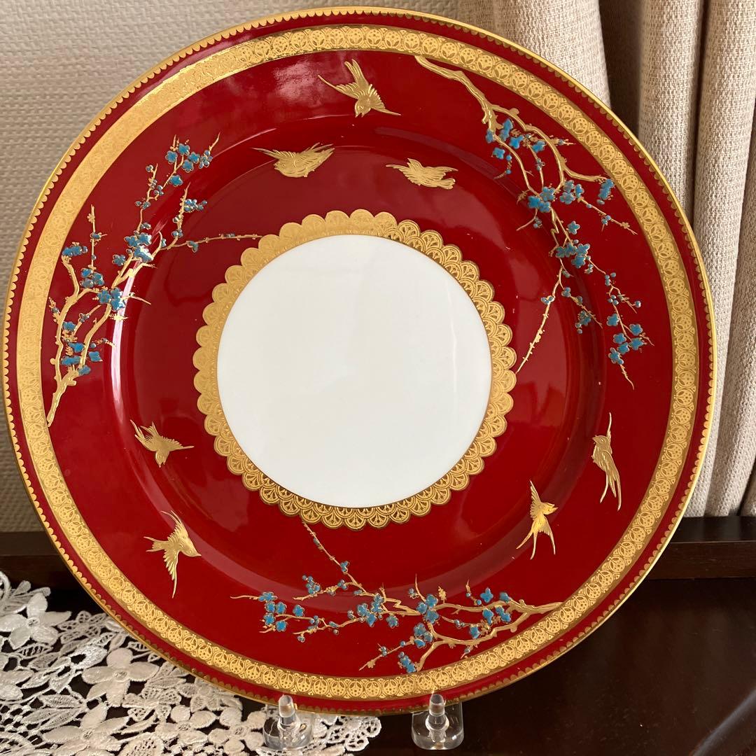 英国アンティーク　コウルドン　青い梅と鳥紋　ジャポニズムプレート