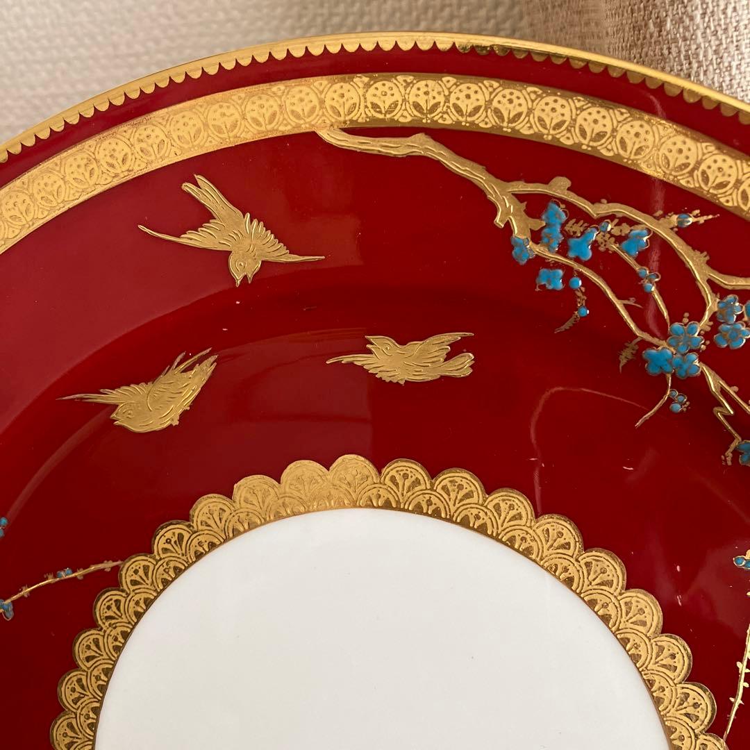 英国アンティーク　コウルドン　青い梅と鳥紋　ジャポニズムプレート