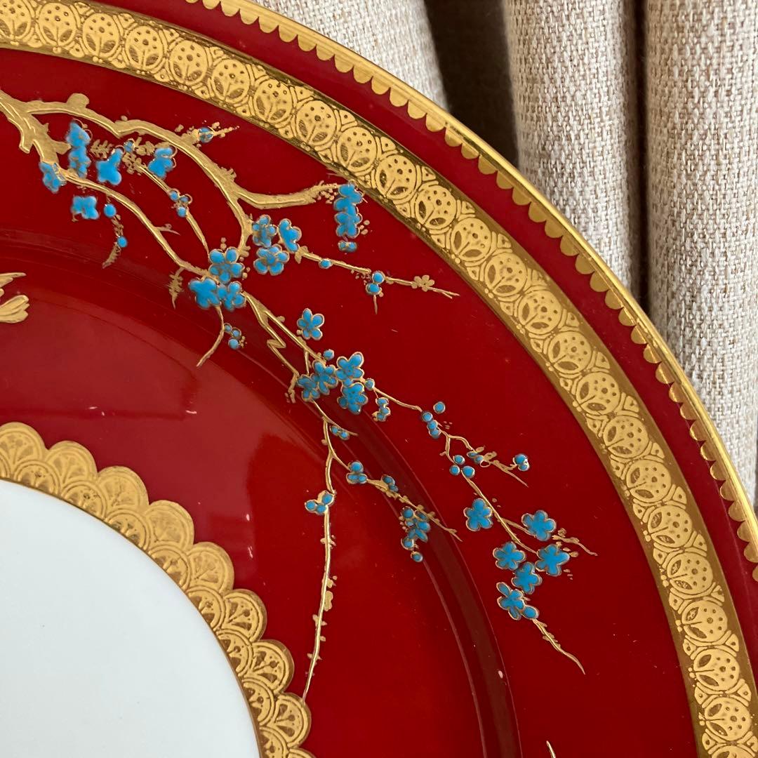 英国アンティーク　コウルドン　青い梅と鳥紋　ジャポニズムプレート