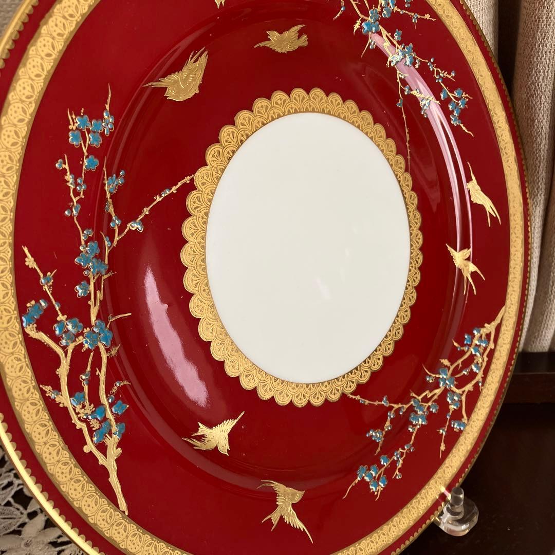 英国アンティーク　コウルドン　青い梅と鳥紋　ジャポニズムプレート