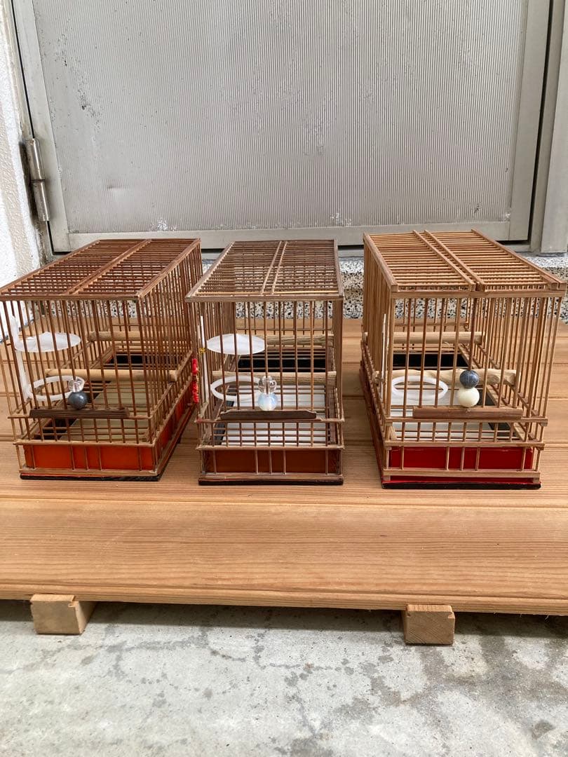 竹細工　めじろかご　鳥かご　 6個　木製寝かせ箱セット