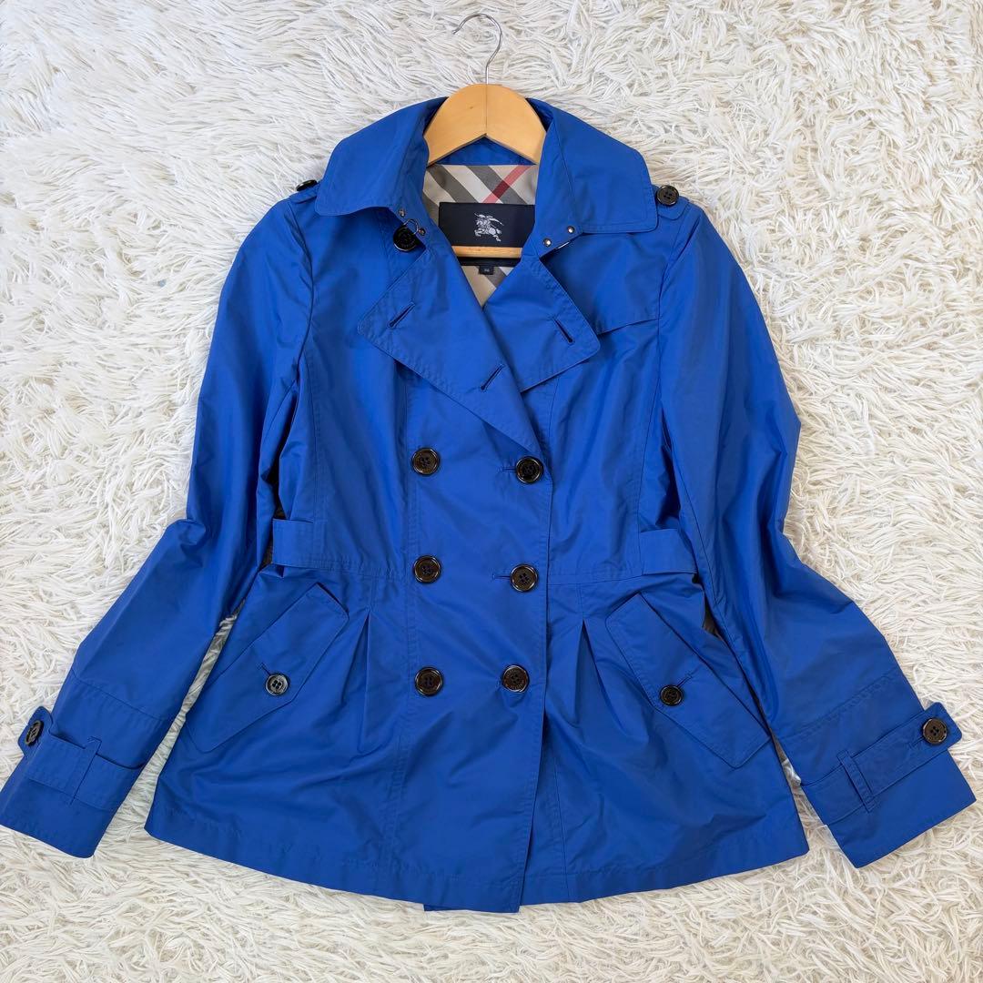 【美品/撥水/希少ブルー】BURBERRY トレンチコート プリーツ チェック