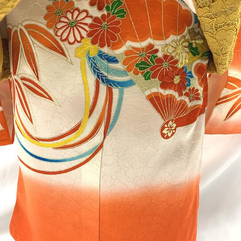 602ag6□七五三 三歳 女児 着物&被布 一つ紋 金駒刺繍 扇 梅 松□良好