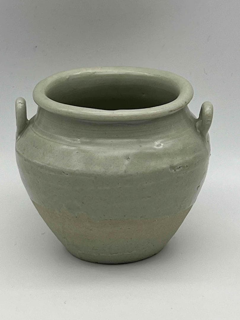 西晋時代 越州窯双糸小壺　茶入　茶道具　唐物　古物　時代物(F-101)