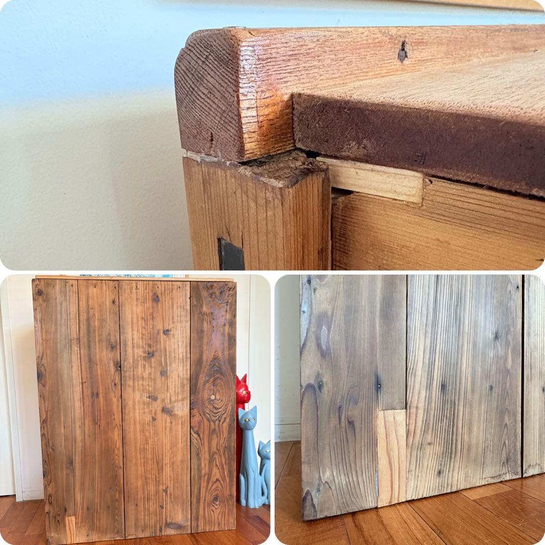 大正硝子 【 100年 水屋箪笥 】真鍮取手 ゆらゆらガラス 古い木製食器棚