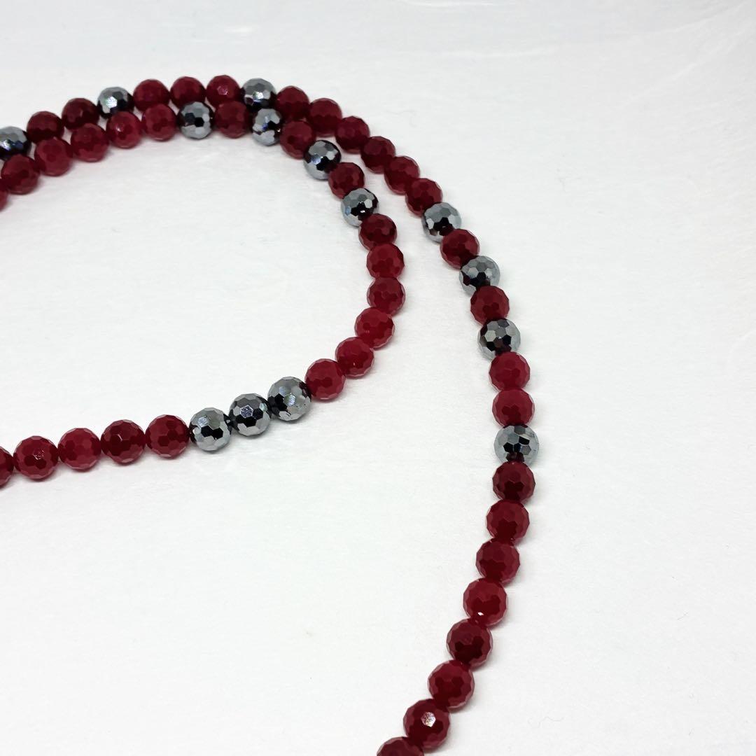 AAAルビー128面カット6mm&テラヘルツ6mmネックレス45cm