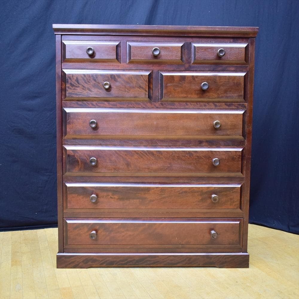 【送料込】 北海道民芸家具 樺 無垢 ６段９杯 タンス チェスト