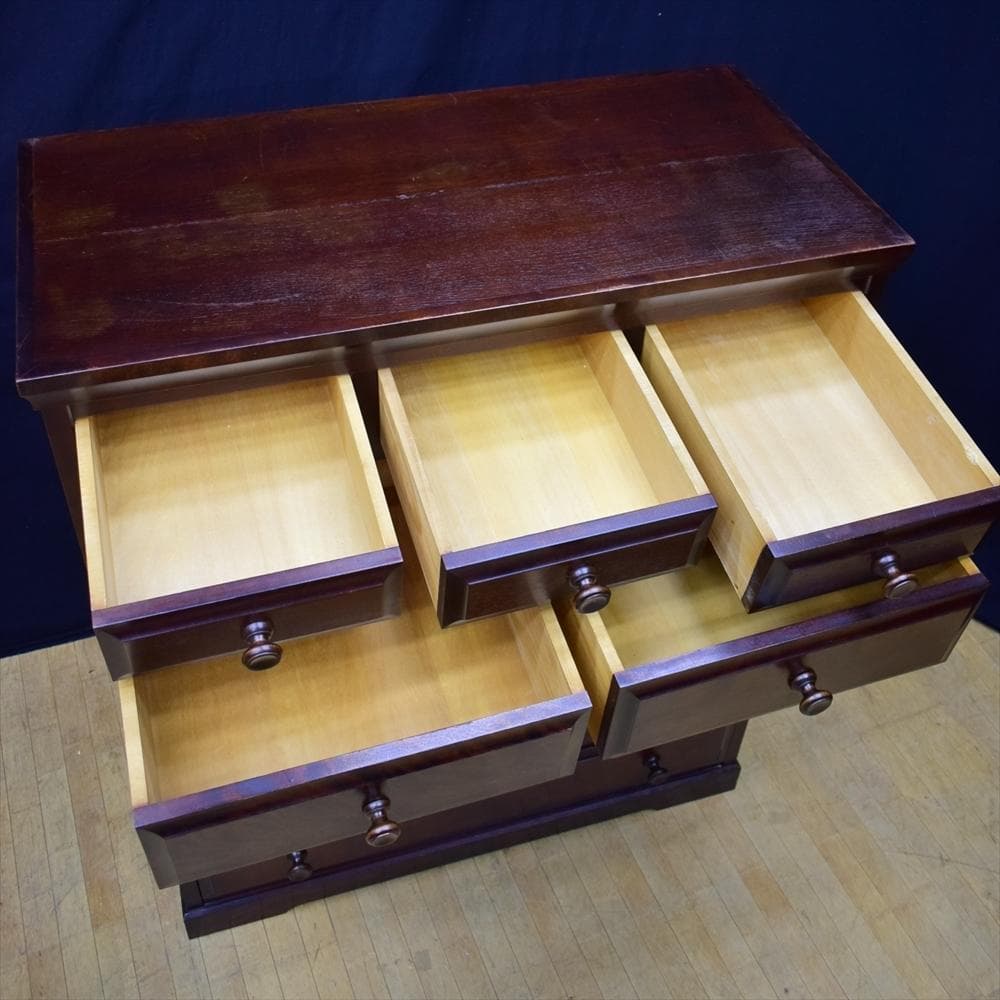 【送料込】 北海道民芸家具 樺 無垢 ６段９杯 タンス チェスト