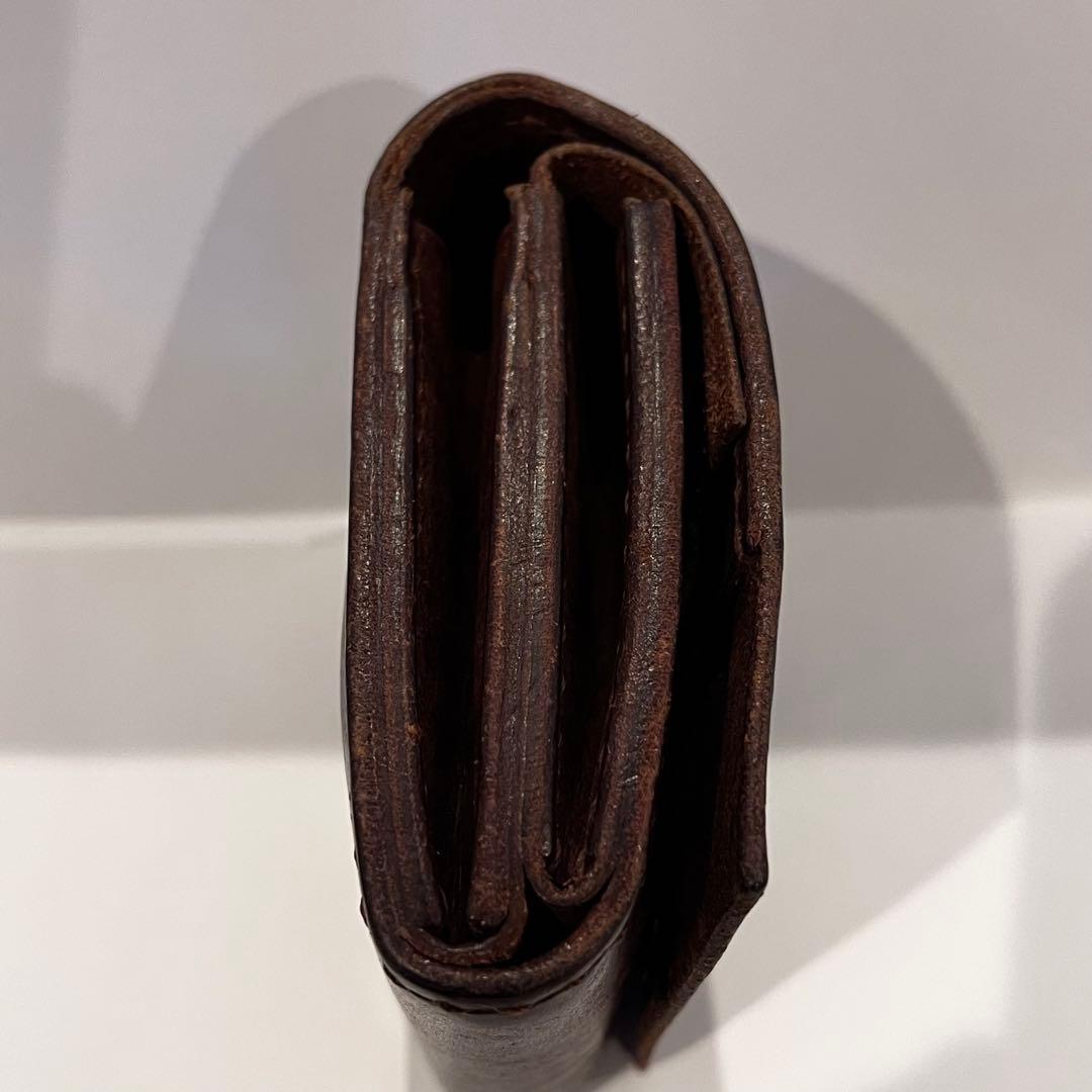 お札が折らずに入る 二つ折り財布 イタリアンレザー ハンドメイド ブラウン