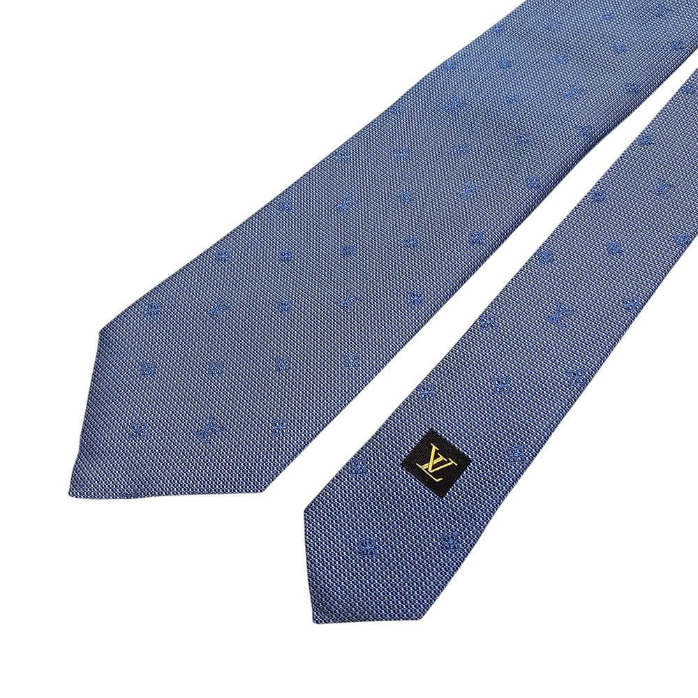 【極美品】 ルイヴィトン ネクタイ モノグラム LV ロゴ シルク ブルー