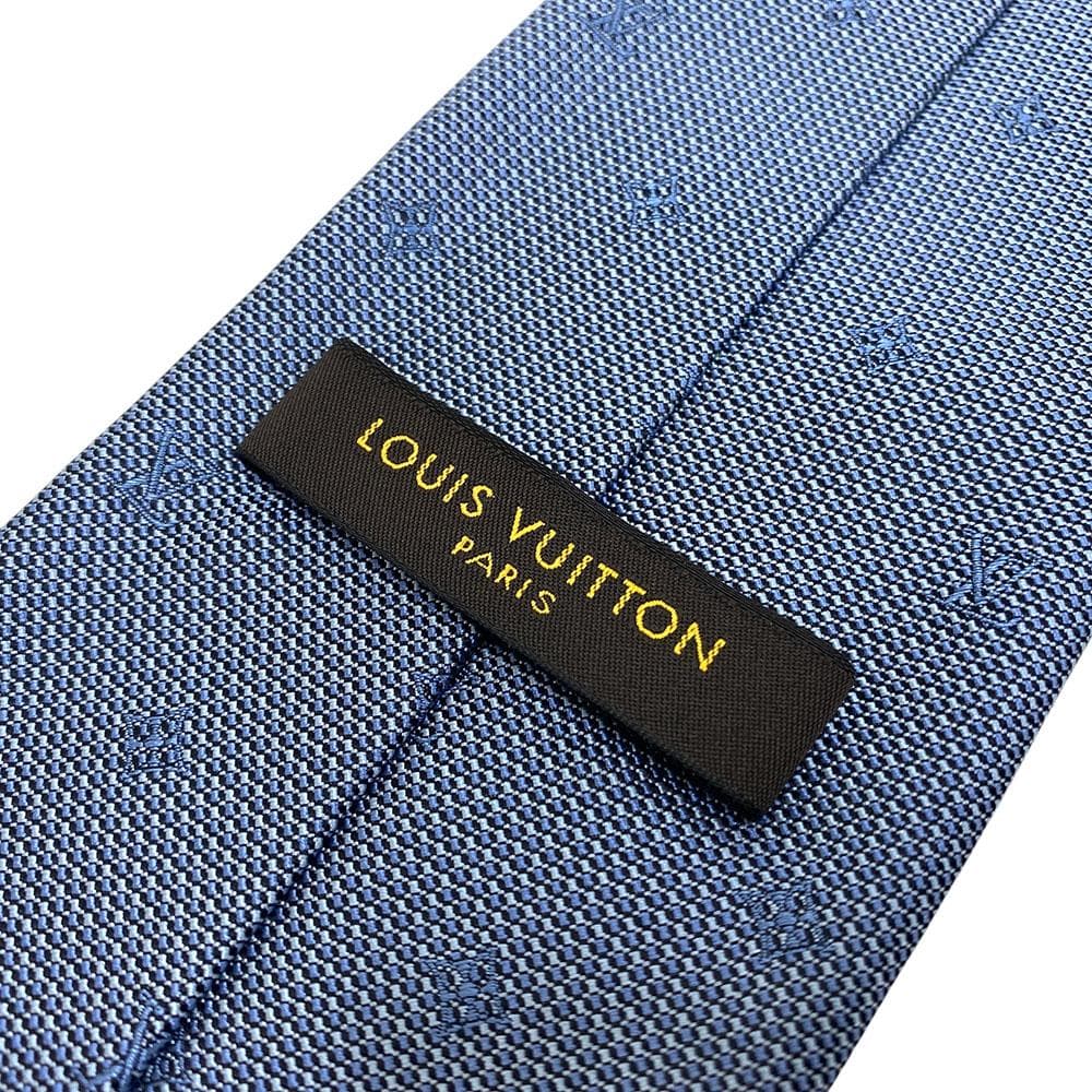 【極美品】 ルイヴィトン ネクタイ モノグラム LV ロゴ シルク ブルー