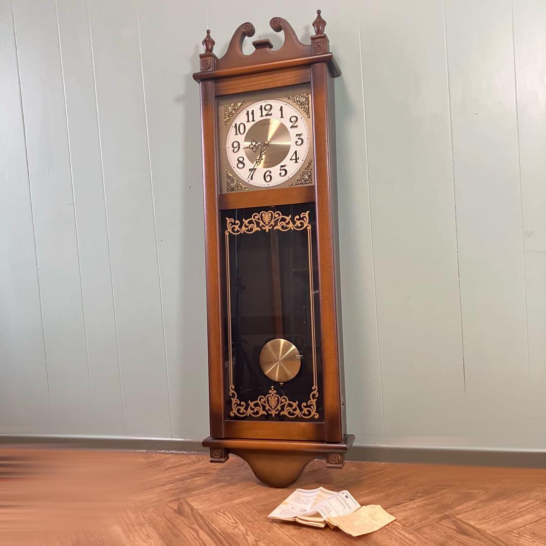【動作確認済】昭和レトロ　SEIKO 木製掛時計 ブラウン　アンティーク