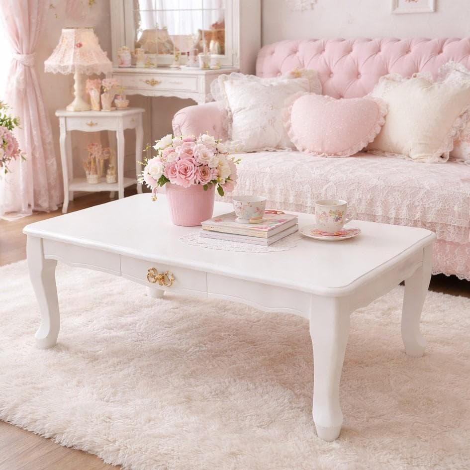 【新品】大人ガーリー　猫足 折りたたみ ローテーブル　リボン取っ手　姫系