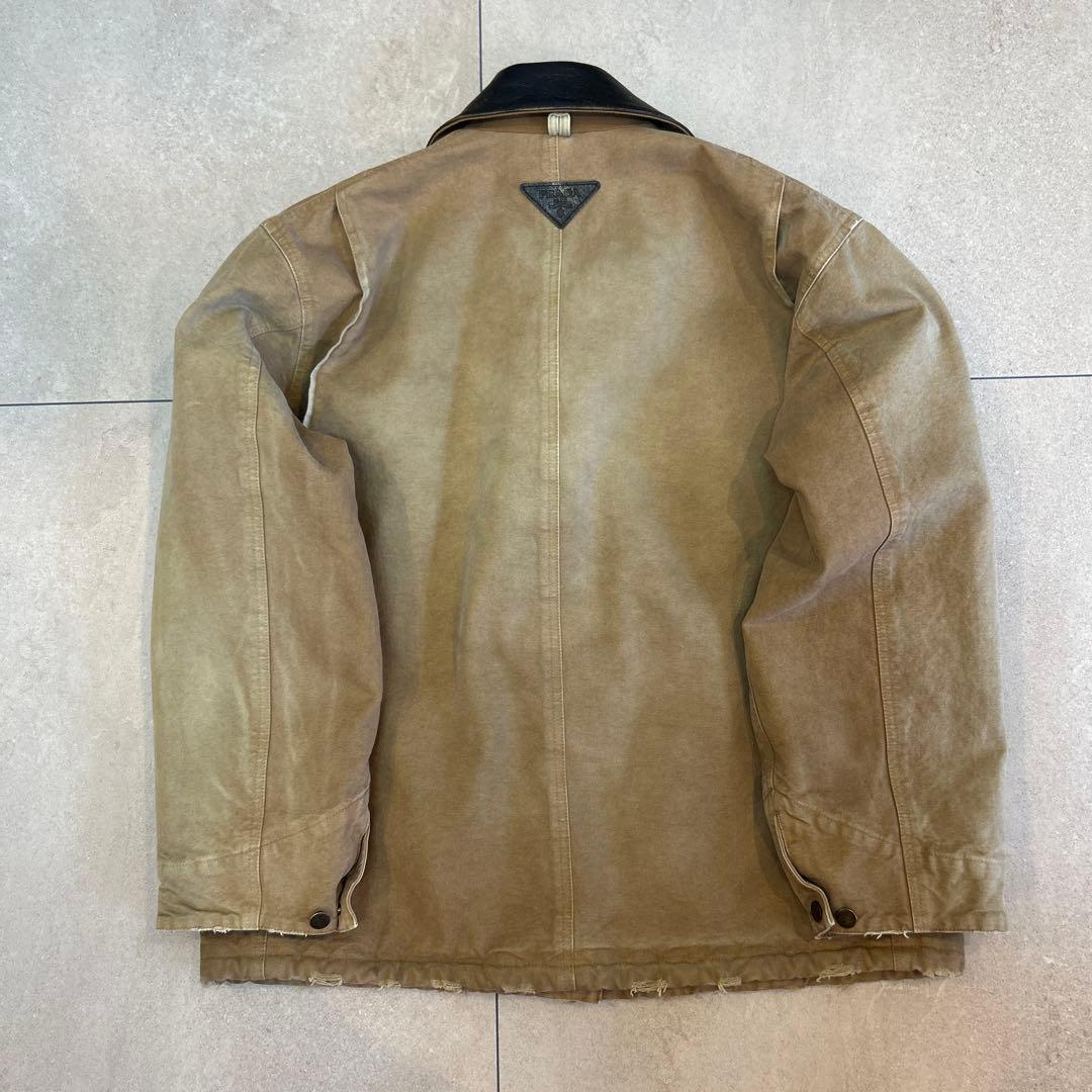プラダ　ボンバー 三角ロゴレザーヴィンテージ加工キャンバスジャケット