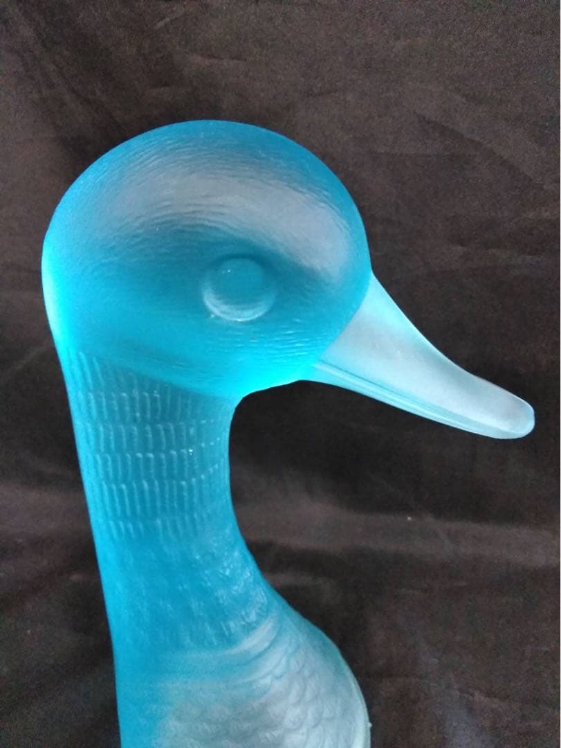 鴨　カモ　置物　オブジェ　ガラス　ブルーガラス