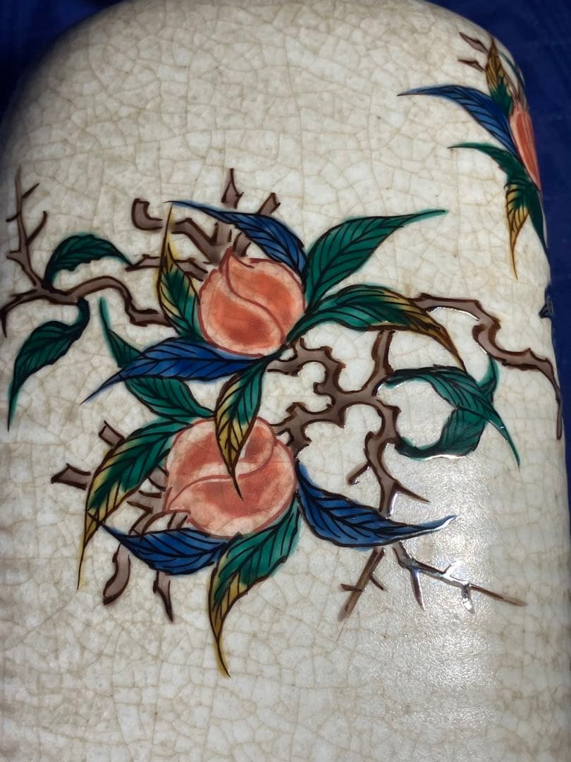 九谷焼　色絵花瓶　角福　花鳥図角型花瓶　銀修理品　レア　骨董品