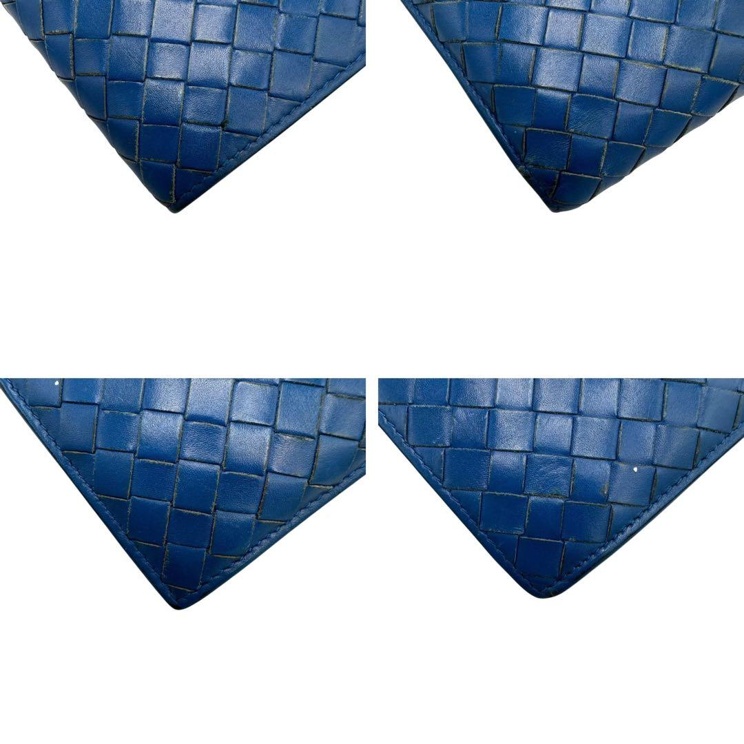 箱保存袋付き ボッテガヴェネタ 2つ折り財布 イントレチャート 青 ブルーレザー