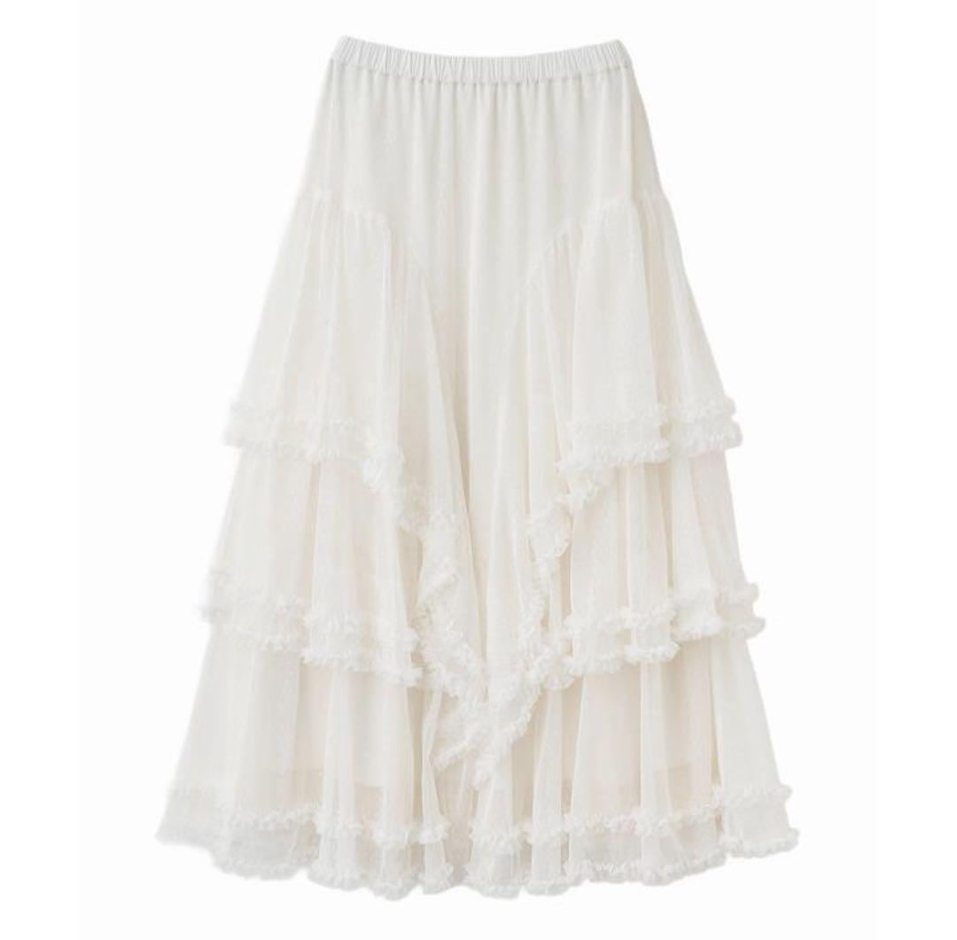 ココディール ドットチュールティアードフレアスカート