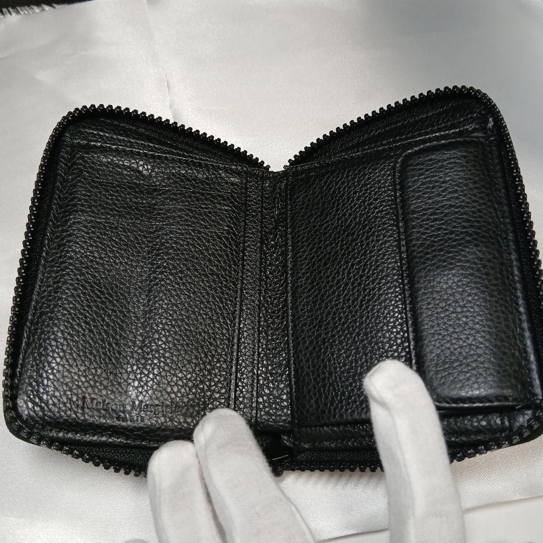 極美品【メゾンマルジェラ】2つ折り財布 ラウンドファスナー ステッチ シボレザー