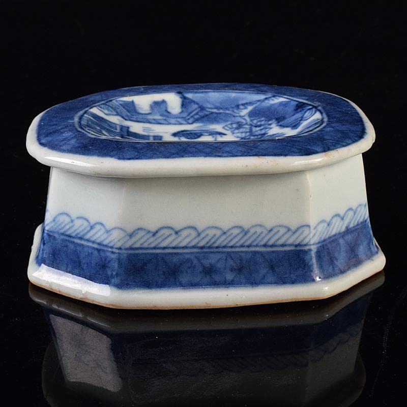 中国　青花　山水文　八角水孟　筆洗　V　R7988