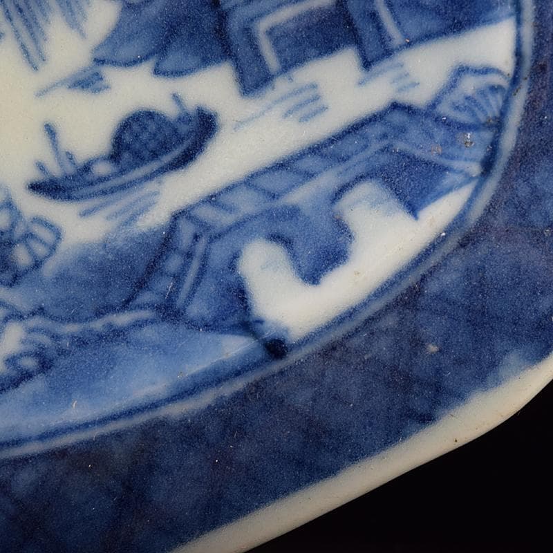 中国　青花　山水文　八角水孟　筆洗　V　R7988