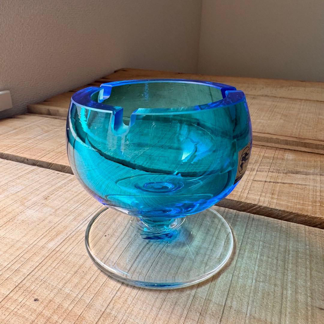 当時物　ブランデー型灰皿　ライトブルー　アッシュトレイ　アンティーク