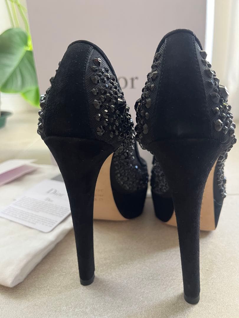 【極美品】Dior ビーズ刺繍 メッシュパンプス 35.5 黒