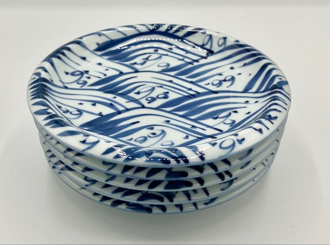 W*n様 ◯ 有田焼 源右衛門窯 「染付四海波皿」 5枚セット