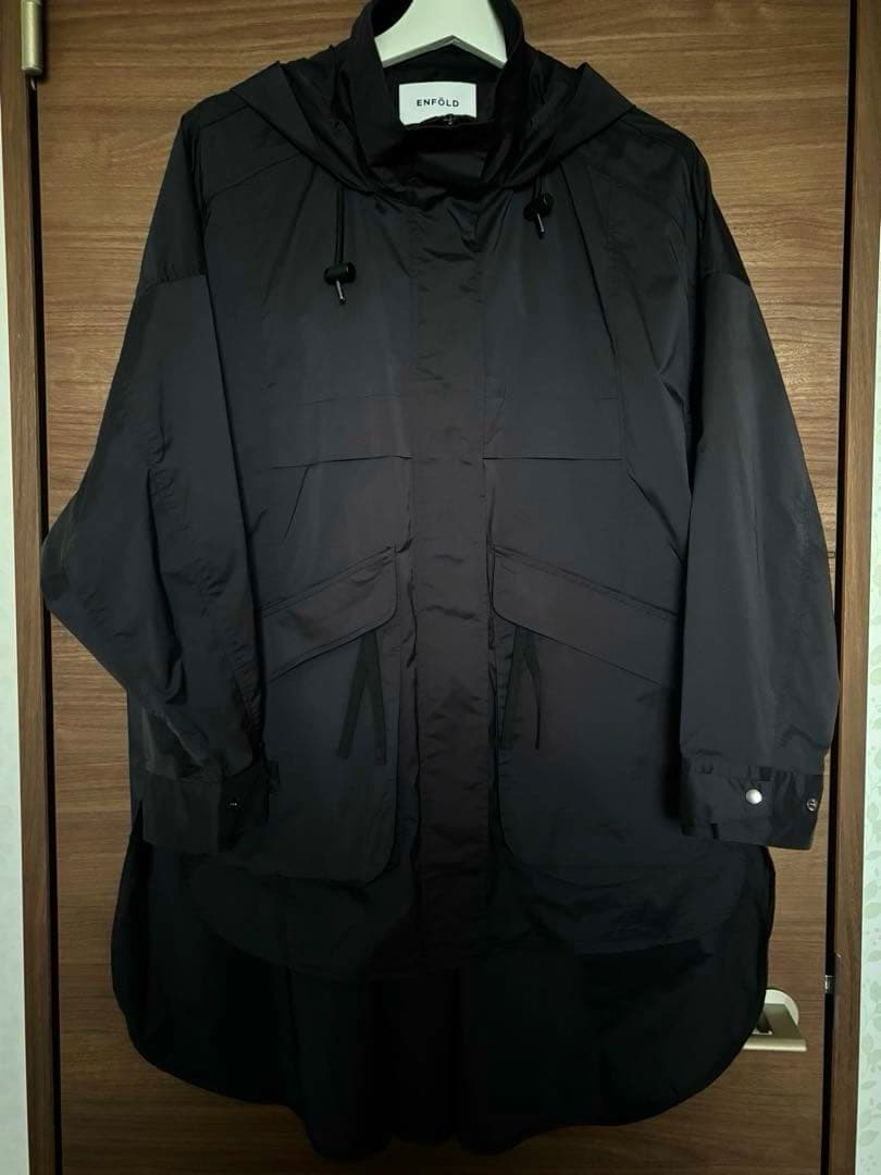 ENFÖLD フード付きオーバーサイズ　スプリングコート　36 ネイビー