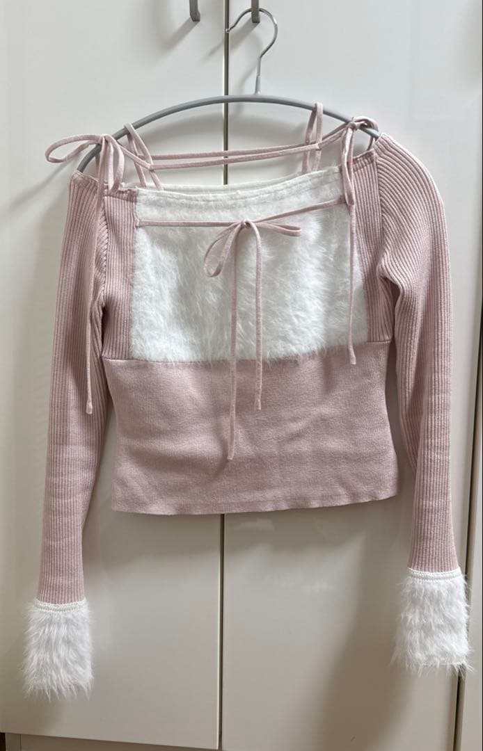 lumignon Ribbon bust fluffy tops ピンク