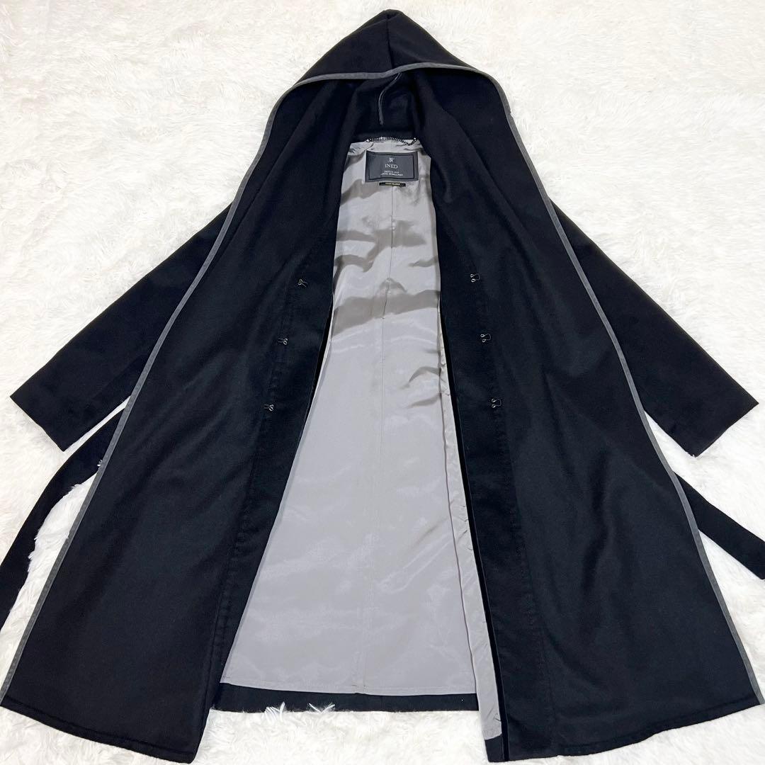 美品✨イネド カシミヤ100% フーデッド ロングコート ベルト ブラック S