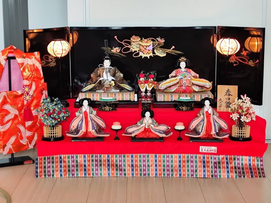 雛人形　ひな祭り　日本人形　2段　ぼんぼり　三人官女　人形の久月　ビンテージ