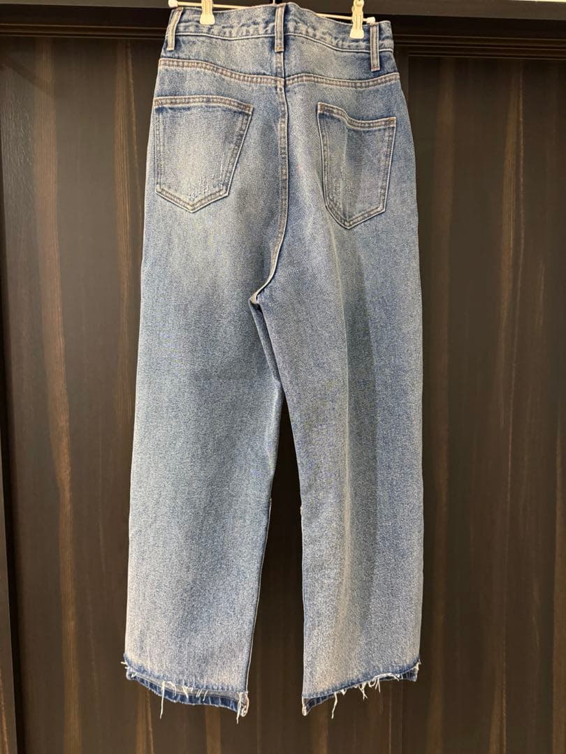 YENN ハイライズタックワイドデニムパンツ ライトブルー 40