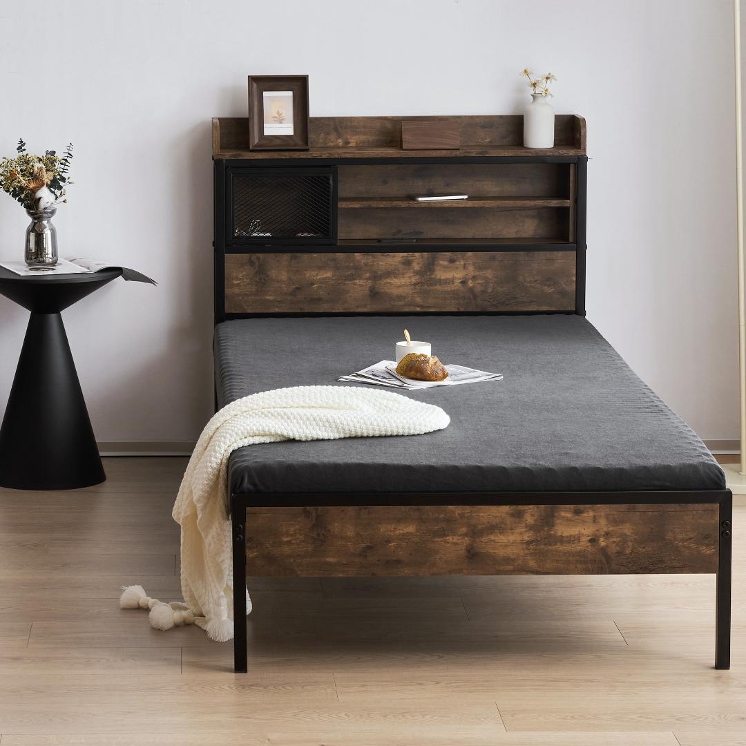 赤字価格！コンセント付きベッドフレーム【S・シングル】おしゃれ ヴィンテージ風