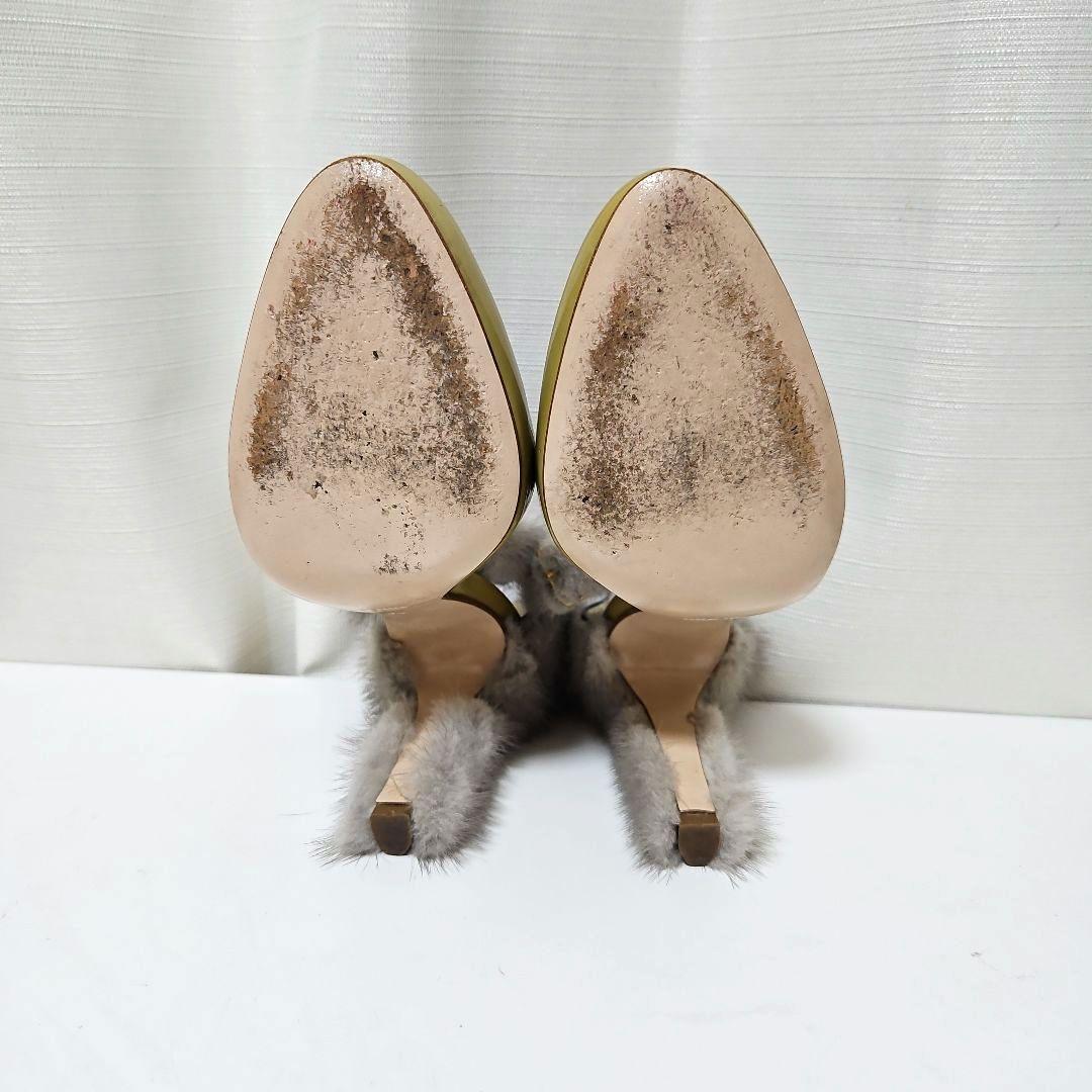 miumiu エナメル ファー付きアンクルストラップパンプス 36