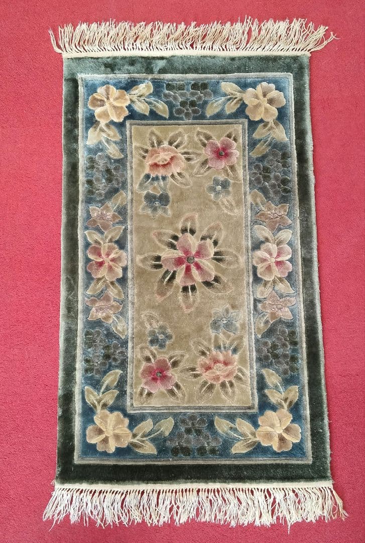 X227-2 中国緞通 北京緞通 シルク 手織り 絨毯 45×75cm