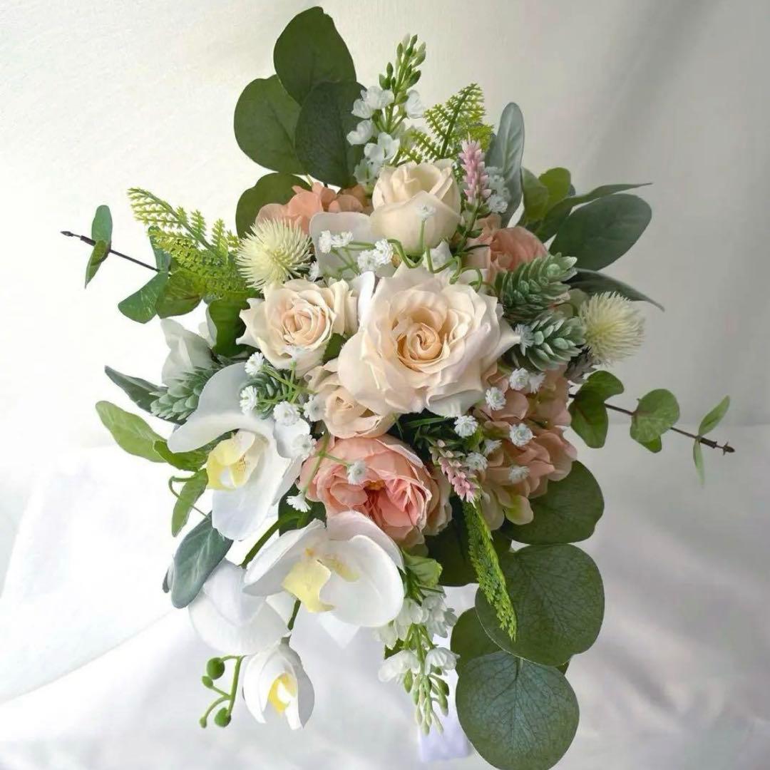 胡蝶蘭のブーケ　ウェディング　ブライダル　ピンク　ホワイト　造花