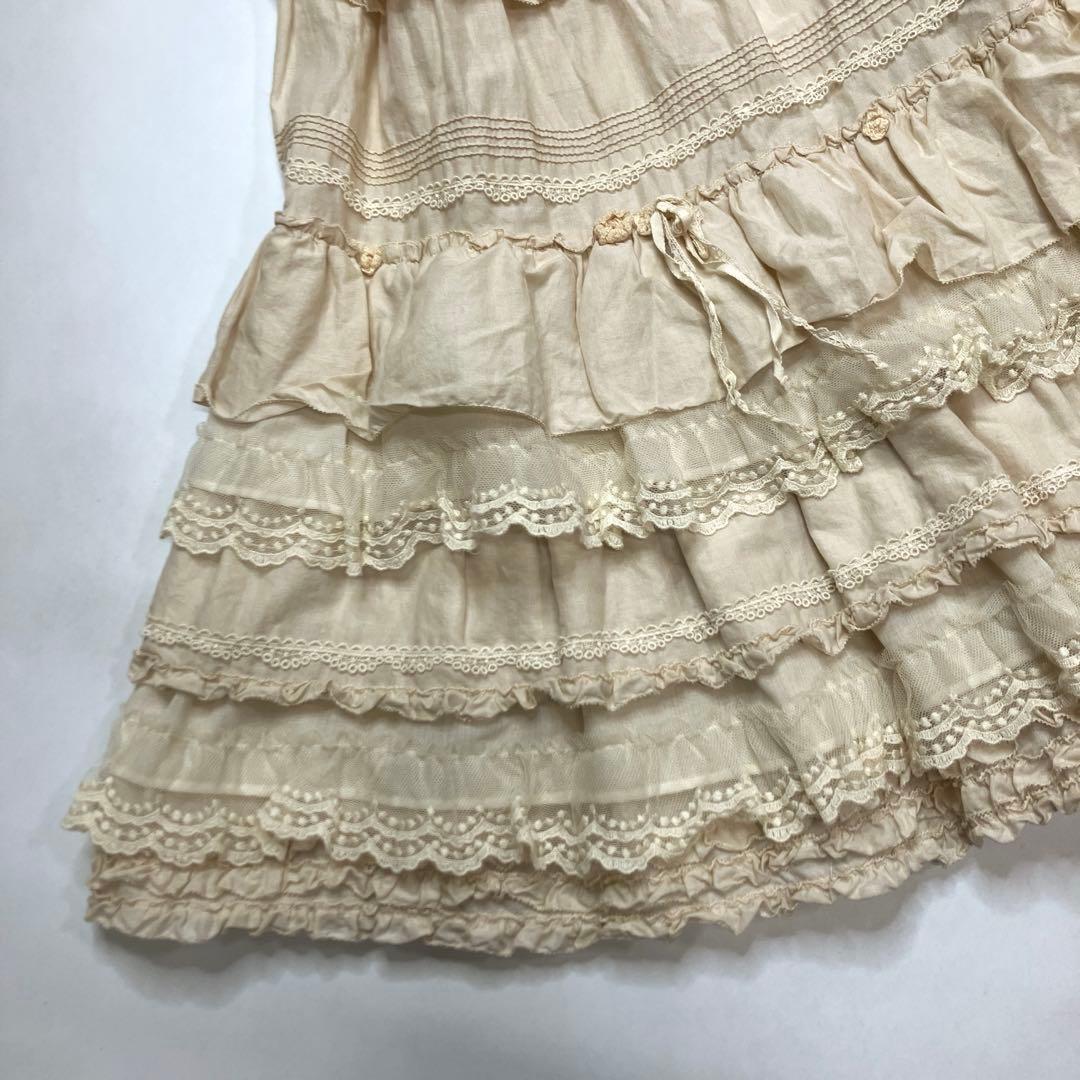 【美品】ピンクハウス 生成 レース ピコフリル使い 段々フリルスカート