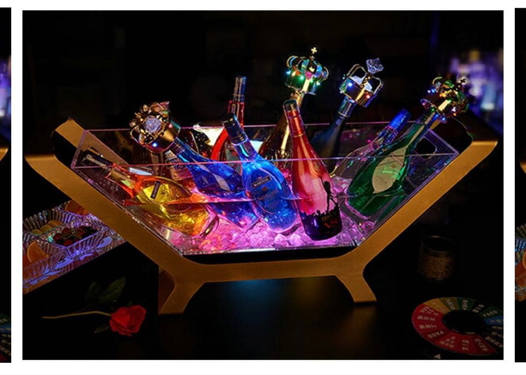 光る ワインクーラー 大型 舟形 台座付き マルチカラー 充電式 アクリル製