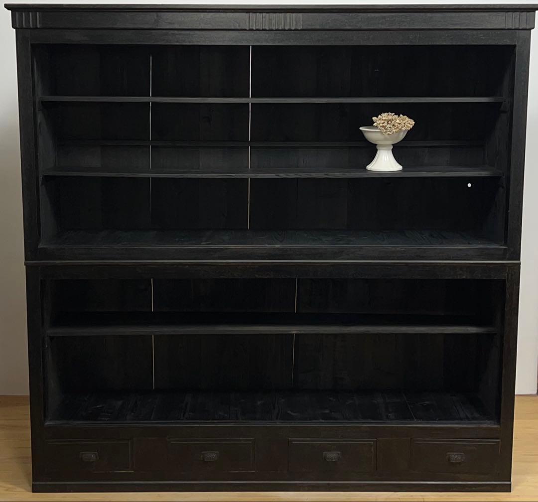 大型　水屋箪笥　ガラス棚　M079　古道具　古家具　ビンテージ　アンティーク