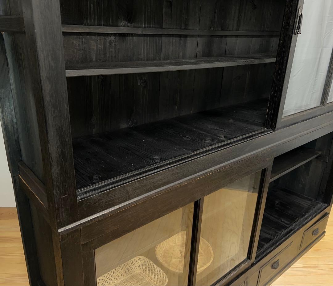 大型　水屋箪笥　ガラス棚　M079　古道具　古家具　ビンテージ　アンティーク