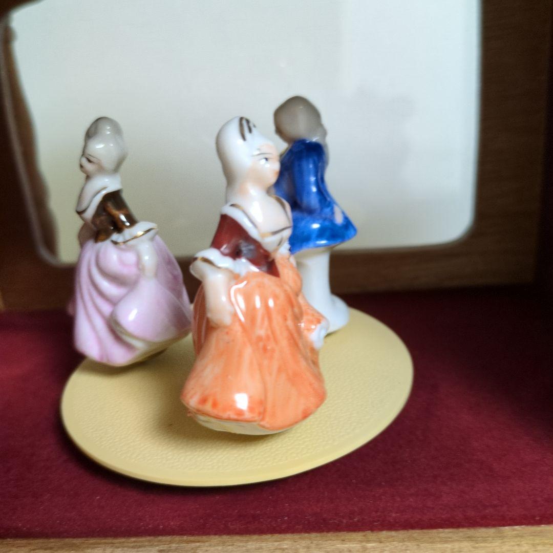 ジュエリーボックス アンティーク　希少！　陶器人形　舞踏会　ネジ式オルゴール