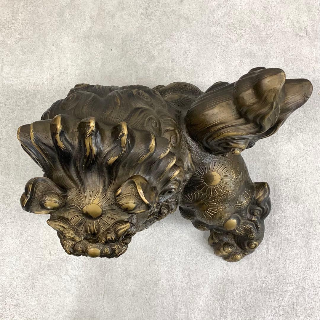 玉乗り 獅子 高さ38cm ゴールド 縁起物 招福 魔除け