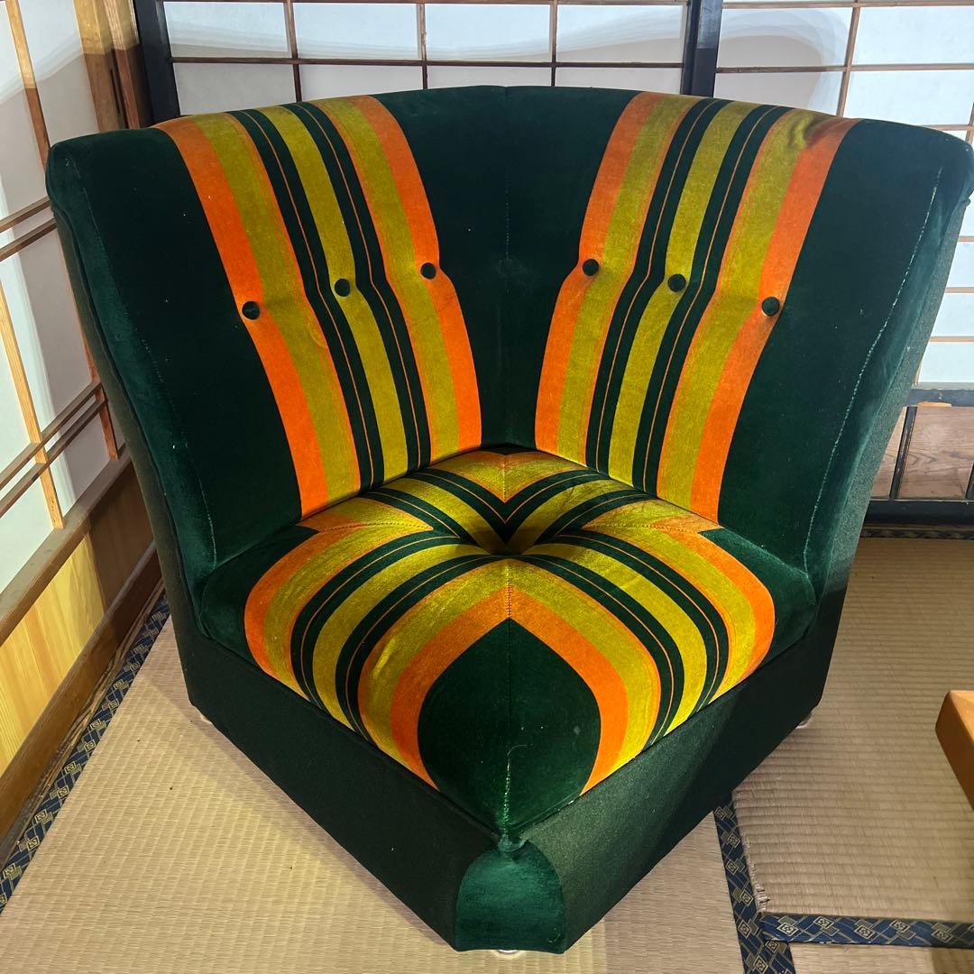 ストライプ　一人掛けソファ 緑色