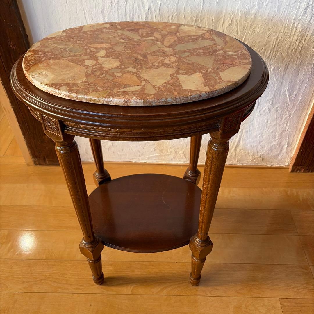 【送料込】大理石天板の円形テーブル