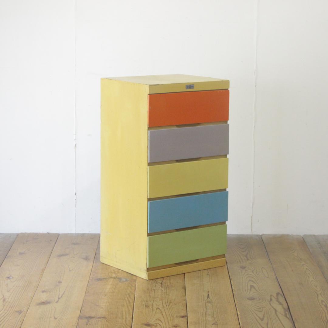 レトロ ベビーチェスト 箪笥 タンス 衣料 収納 引き出し 抽斗 5杯 木製 A