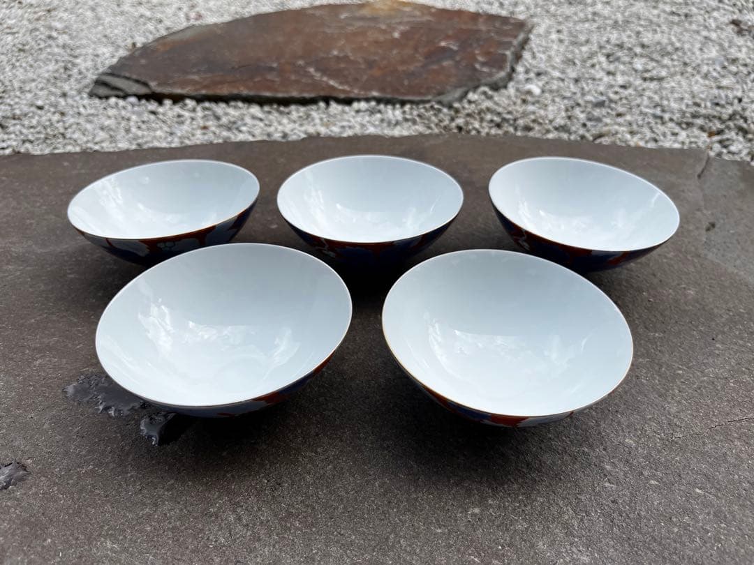 有田焼　宮内庁御用達　深川製磁　お茶碗　5膳　金縁　金彩　染錦葡萄　アンティーク