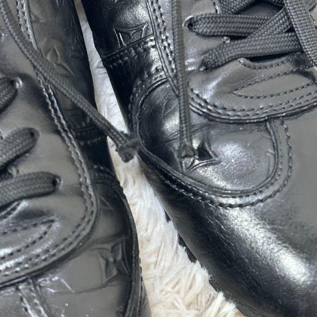 美品 ルイヴィトン ジャーマントレーナー レザー スニーカー 黒 モノグラム 7