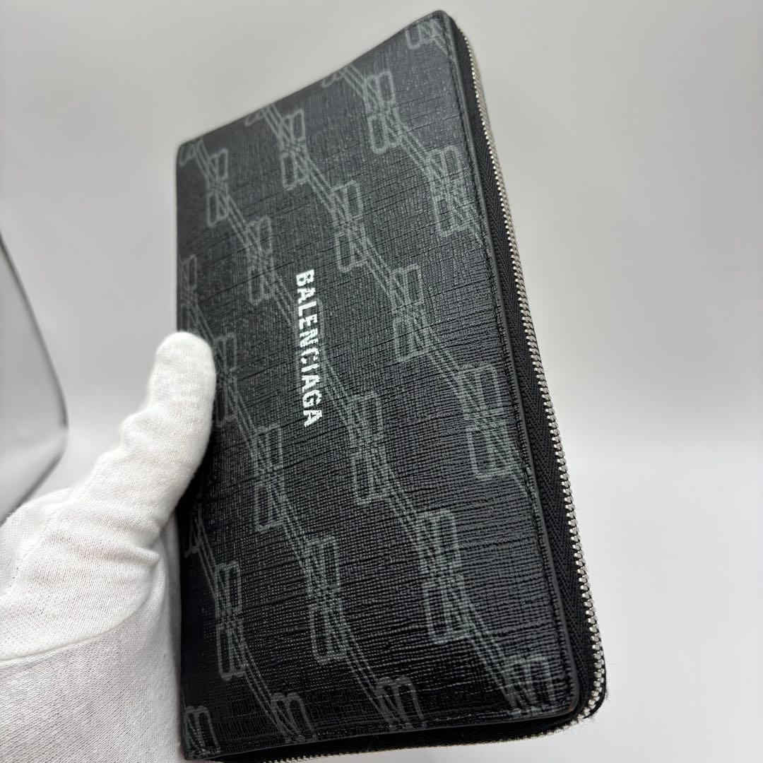 BALENCIAGA 長財布　ラウンドジップ　ブラック　BB モノグラム　財布